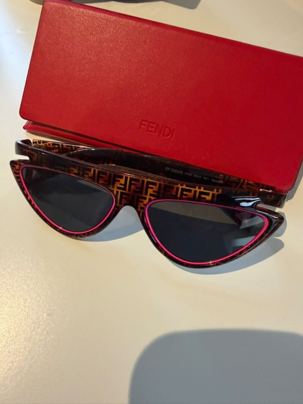Fendi FF 0383/S Fluo Cat Eye Sunglasses - Havana Pink + Case